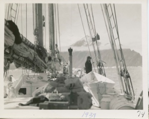 Image: Hal Evans on deck- deck view of Bowdoin